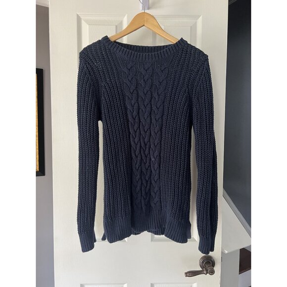 Nautica Navy Cable Knit Sweater Women’s Size L Cotton Blend Pullover Classic - Picture 1 of 4